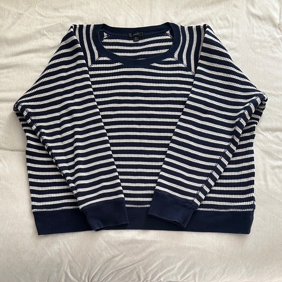 J.Crew Waffle Crewneck Sweatshirt in Navy Stripe - Picture 2 of 5